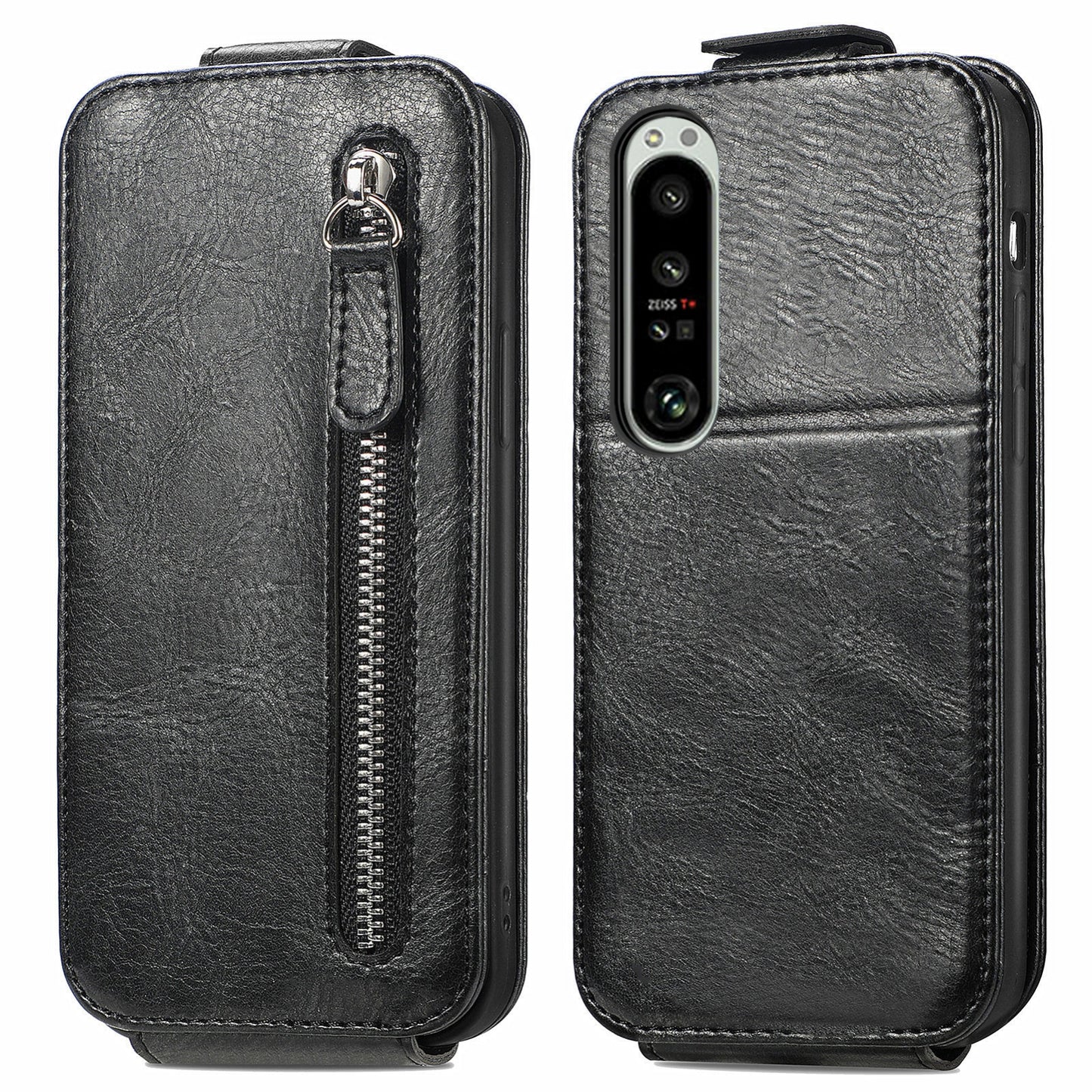 Sony Xperia 1 IV Zipper Wallet Case - Vertical Flip Leather Phone Cover with Multiple Card Slots and Stand