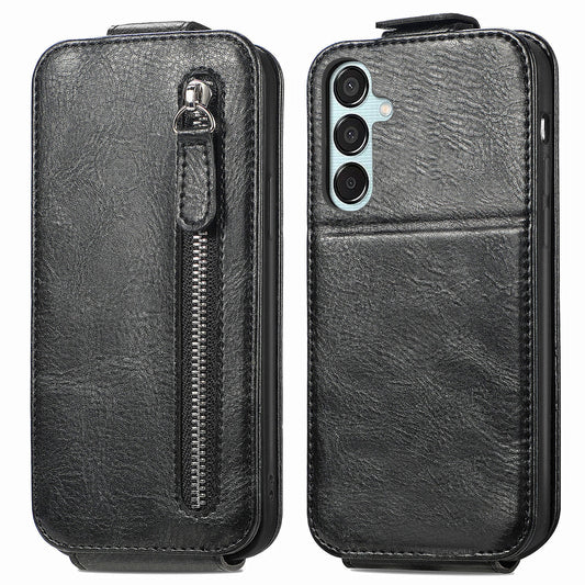 Samsung Galaxy M15 Zipper Wallet Case - Vertical Flip Leather Phone Cover with Multiple Card Slots and Stand