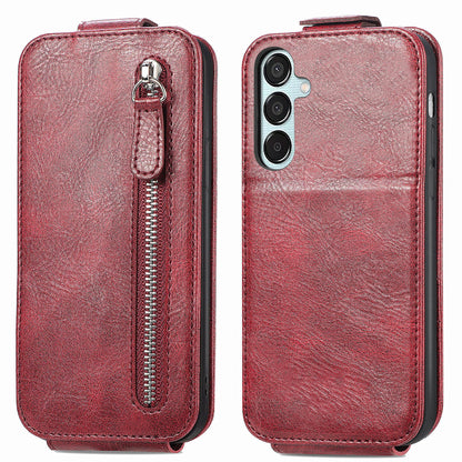 Samsung Galaxy M15 Zipper Wallet Case - Vertical Flip Leather Phone Cover with Multiple Card Slots and Stand