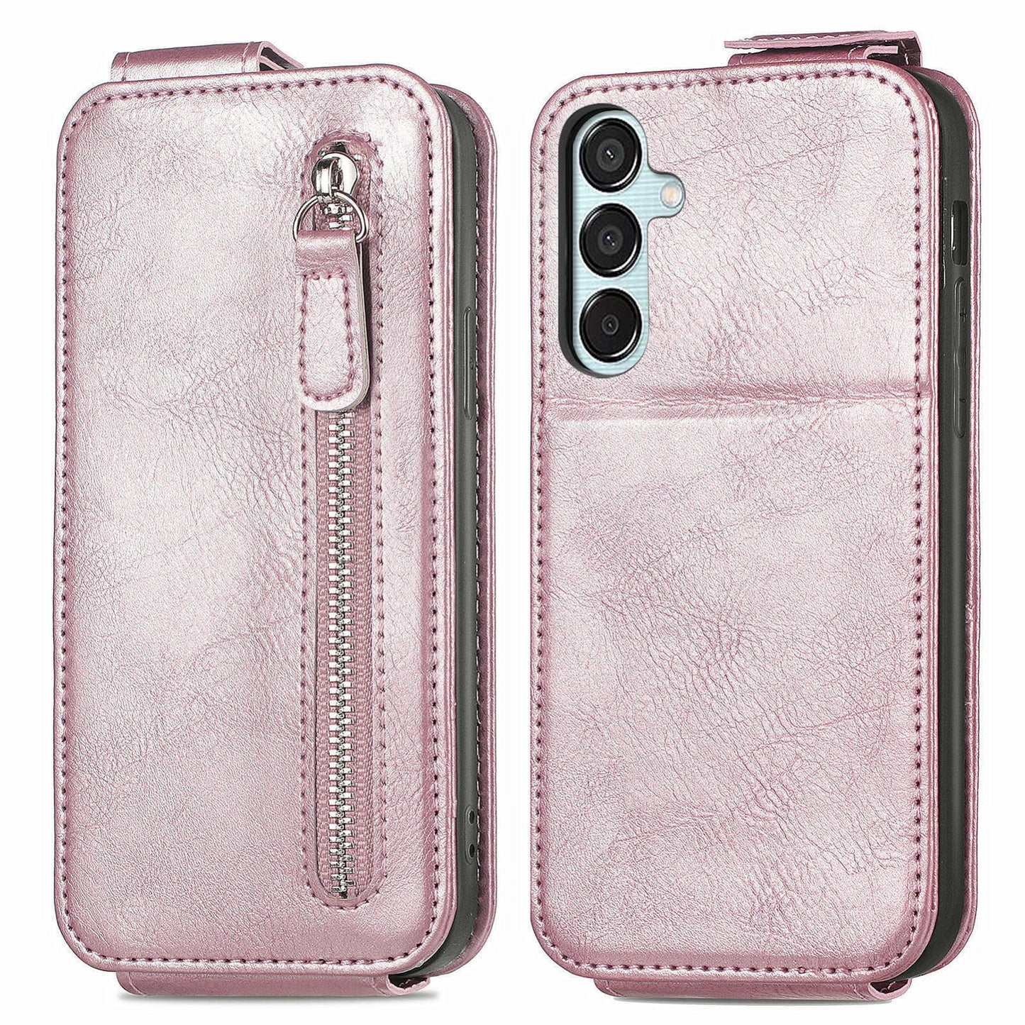 Samsung Galaxy M15 Zipper Wallet Case - Vertical Flip Leather Phone Cover with Multiple Card Slots and Stand