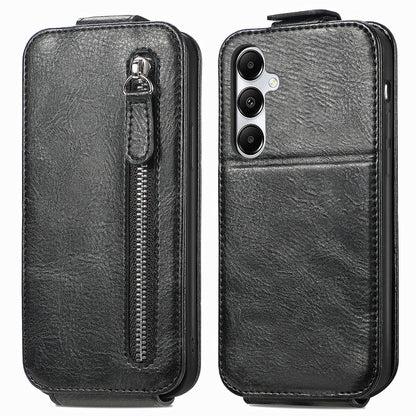 Samsung Galaxy A15 Zipper Wallet Case - Vertical Flip Leather Phone Cover with Multiple Card Slots and Stand
