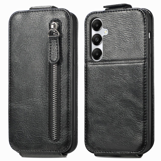 Samsung Galaxy A15 Zipper Wallet Case - Vertical Flip Leather Phone Cover with Multiple Card Slots and Stand