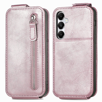 Samsung Galaxy A15 Zipper Wallet Case - Vertical Flip Leather Phone Cover with Multiple Card Slots and Stand