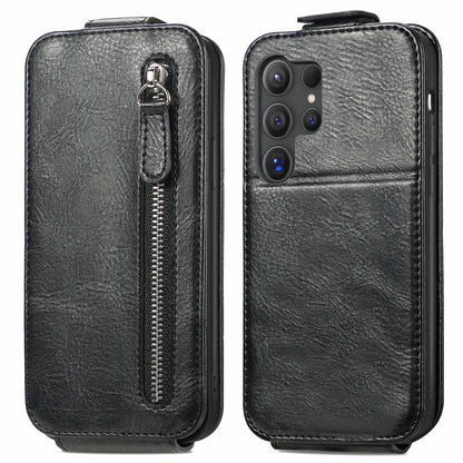 Samsung Galaxy S24 Ultra 5G Zipper Wallet Case - Vertical Flip Leather Phone Cover with Multiple Card Slots and Stand