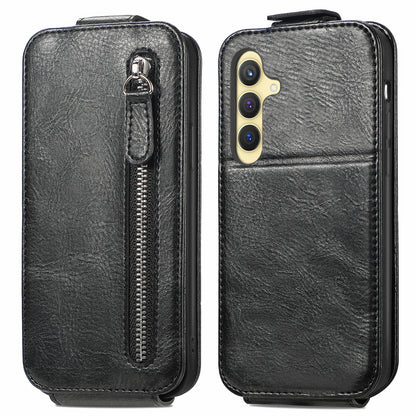 Samsung Galaxy S24+ 5G Zipper Wallet Case - Vertical Flip Leather Phone Cover with Multiple Card Slots and Stand