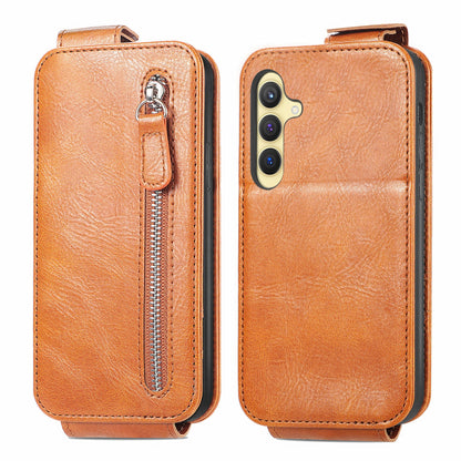 Samsung Galaxy S24+ 5G Zipper Wallet Case - Vertical Flip Leather Phone Cover with Multiple Card Slots and Stand