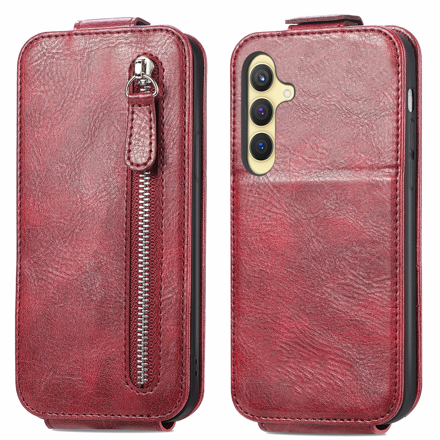 Samsung Galaxy S24+ 5G Zipper Wallet Case - Vertical Flip Leather Phone Cover with Multiple Card Slots and Stand