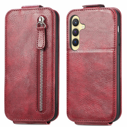 Samsung Galaxy S24+ 5G Zipper Wallet Case - Vertical Flip Leather Phone Cover with Multiple Card Slots and Stand