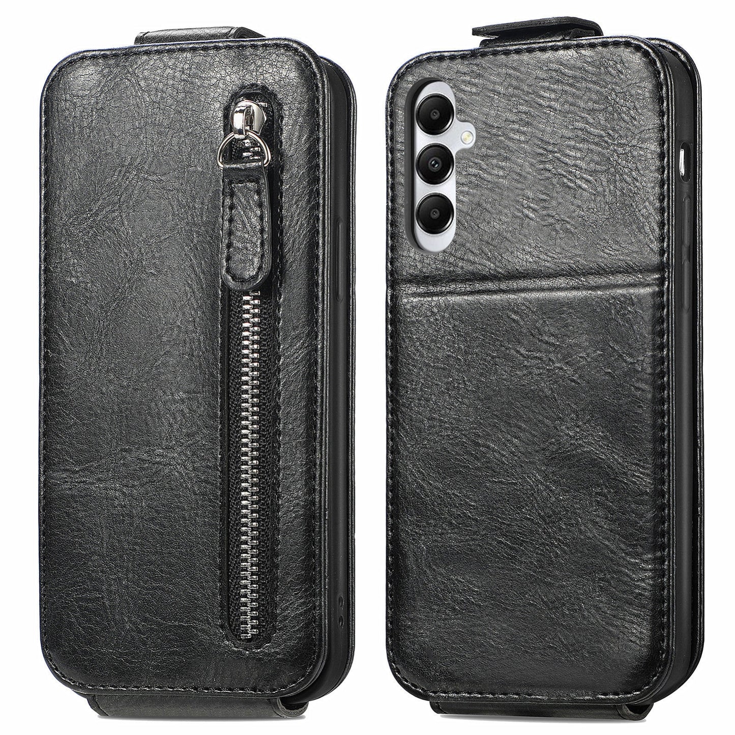 Samsung Galaxy A05s Zipper Wallet Case - Vertical Flip Leather Phone Cover with Multiple Card Slots and Stand