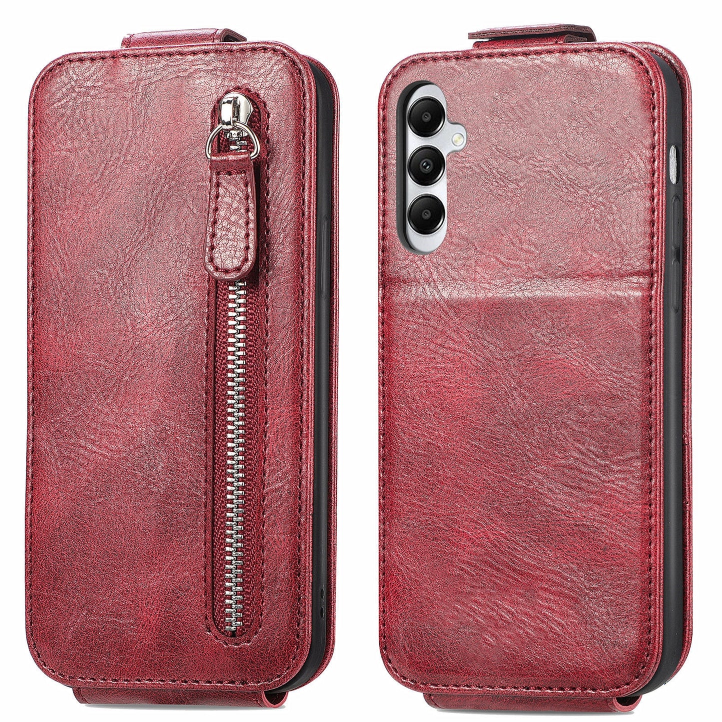 Samsung Galaxy A05s Zipper Wallet Case - Vertical Flip Leather Phone Cover with Multiple Card Slots and Stand