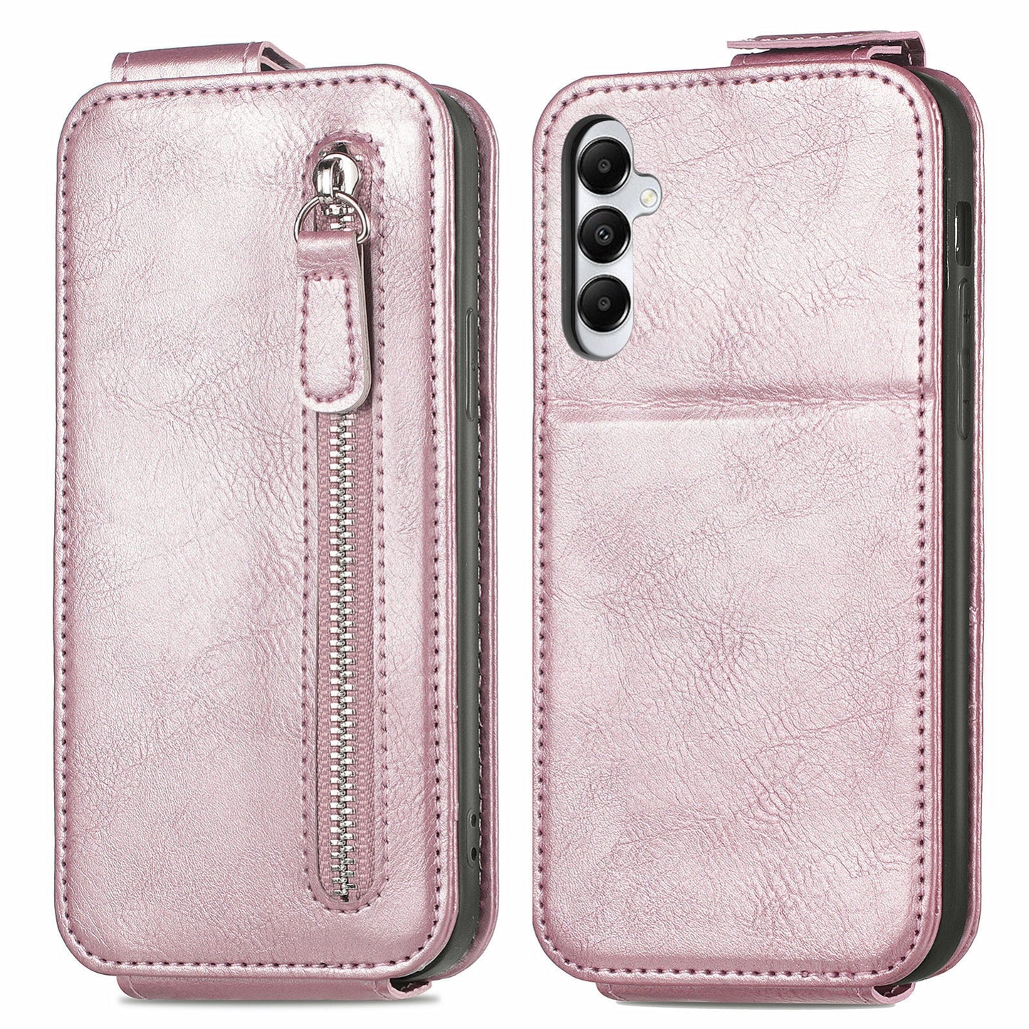 Samsung Galaxy A05s Zipper Wallet Case - Vertical Flip Leather Phone Cover with Multiple Card Slots and Stand