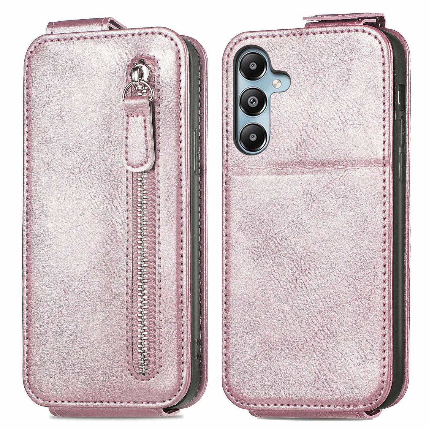 Samsung Galaxy M14 Zipper Wallet Case - Vertical Flip Leather Phone Cover with Multiple Card Slots and Stand