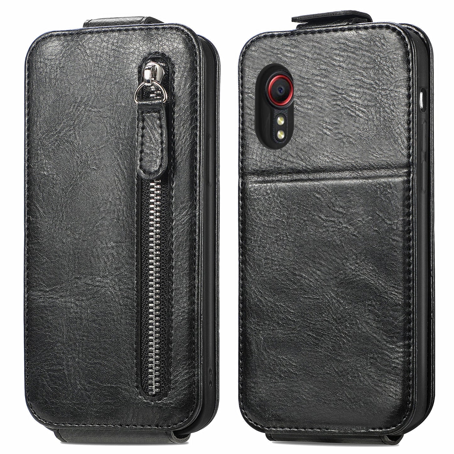 Samsung Galaxy XCover 5 Zipper Wallet Case - Vertical Flip Leather Phone Cover with Multiple Card Slots and Stand