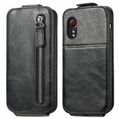 Samsung Galaxy XCover 5 Zipper Wallet Case - Vertical Flip Leather Phone Cover with Multiple Card Slots and Stand