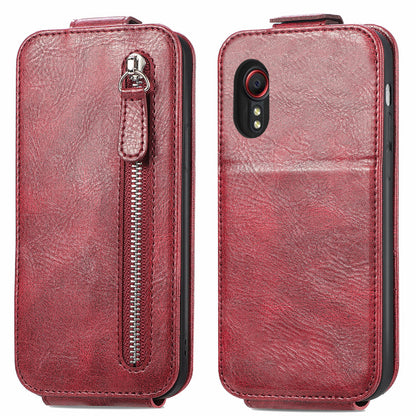 Samsung Galaxy XCover 5 Zipper Wallet Case - Vertical Flip Leather Phone Cover with Multiple Card Slots and Stand