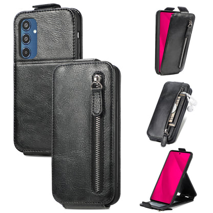 Samsung Galaxy M35 Zipper Wallet Case - Vertical Flip Leather Phone Cover with Multiple Card Slots and Stand