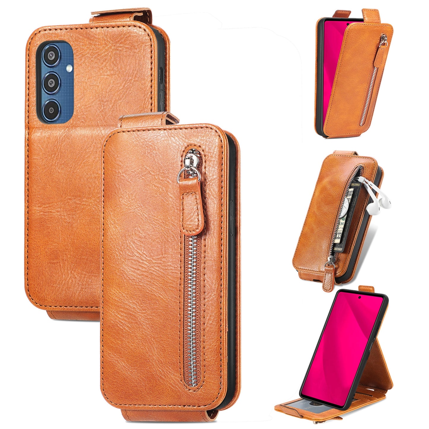 Samsung Galaxy M35 Zipper Wallet Case - Vertical Flip Leather Phone Cover with Multiple Card Slots and Stand