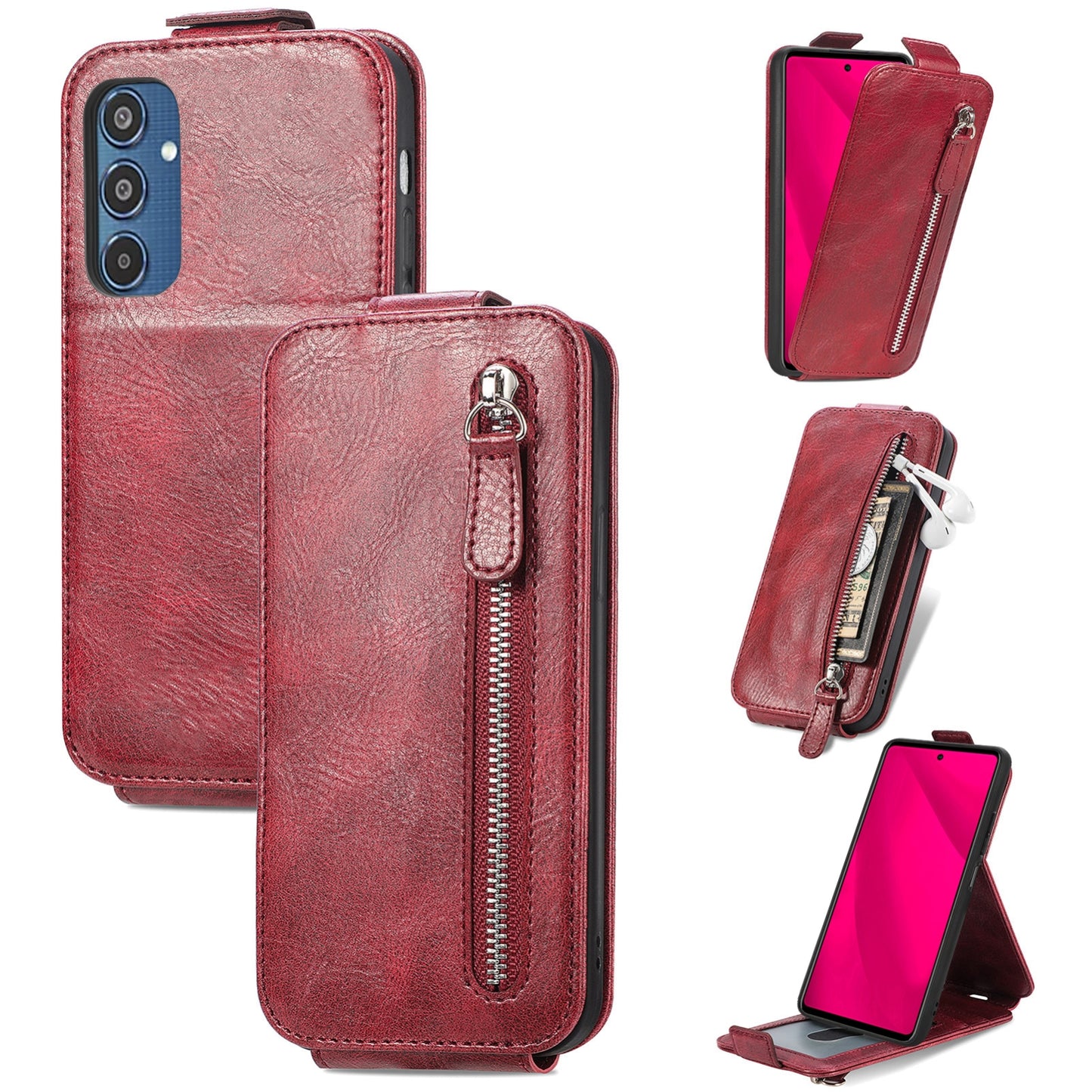 Samsung Galaxy M35 Zipper Wallet Case - Vertical Flip Leather Phone Cover with Multiple Card Slots and Stand