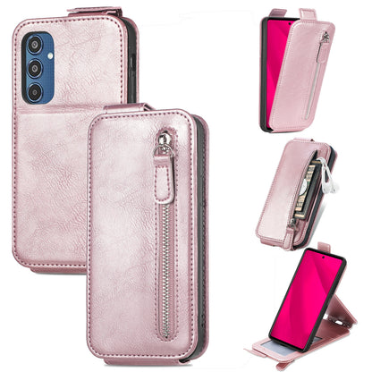 Samsung Galaxy M35 Zipper Wallet Case - Vertical Flip Leather Phone Cover with Multiple Card Slots and Stand