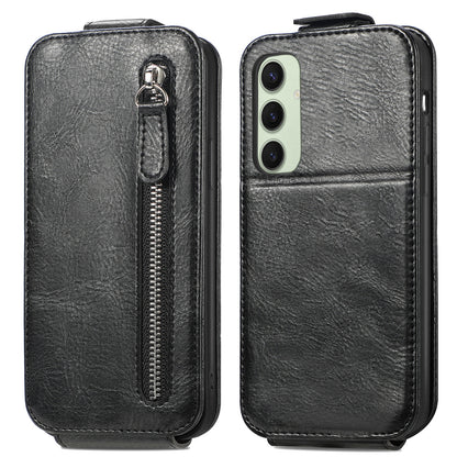 Samsung Galaxy S24 FE 5G Zipper Wallet Case - Vertical Flip Leather Phone Cover with Multiple Card Slots and Stand