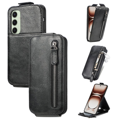 Samsung Galaxy S24 FE 5G Zipper Wallet Case - Vertical Flip Leather Phone Cover with Multiple Card Slots and Stand