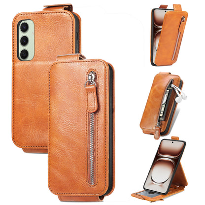 Samsung Galaxy S24 FE 5G Zipper Wallet Case - Vertical Flip Leather Phone Cover with Multiple Card Slots and Stand