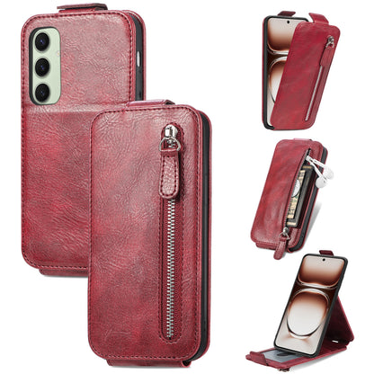 Samsung Galaxy S24 FE 5G Zipper Wallet Case - Vertical Flip Leather Phone Cover with Multiple Card Slots and Stand