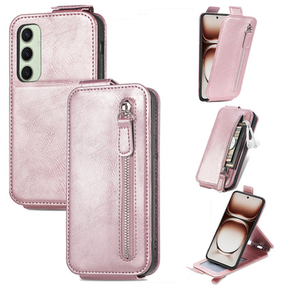 Samsung Galaxy S24 FE 5G Zipper Wallet Case - Vertical Flip Leather Phone Cover with Multiple Card Slots and Stand