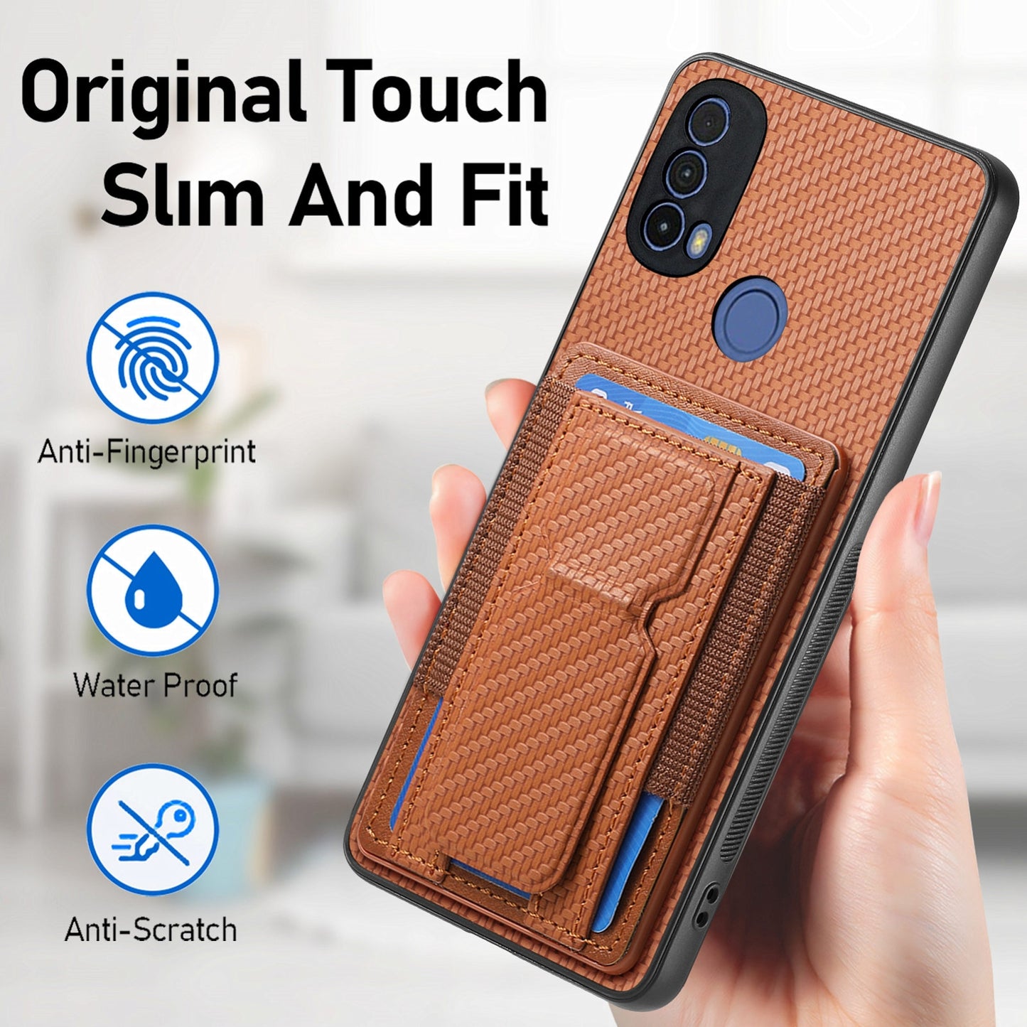 Motorola Moto G 5G 2024 4G Carbon Fiber Fold Stand Elastic Card Bag Phone Case with Multi-Functional Wallet