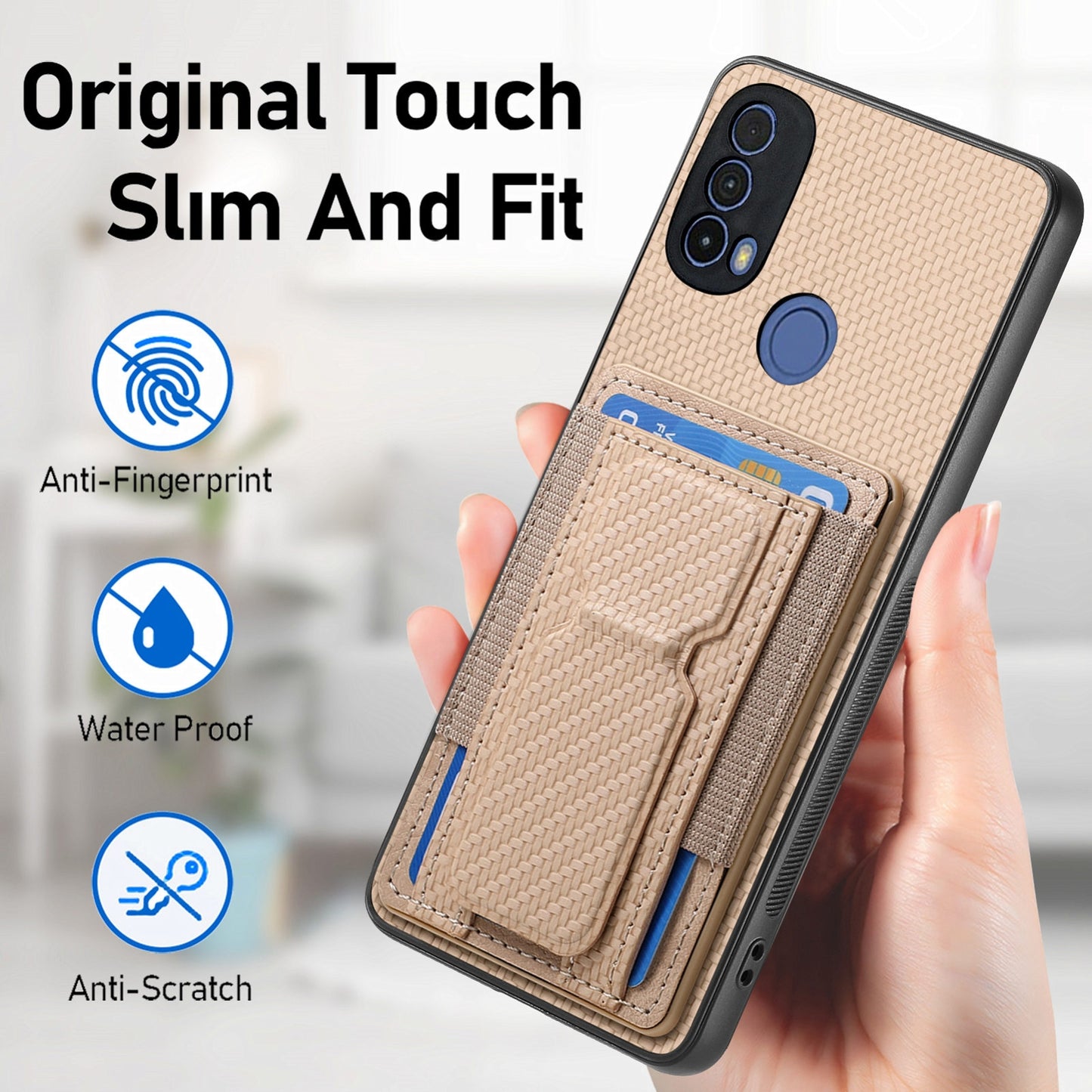 Motorola Moto G 5G 2024 4G Carbon Fiber Fold Stand Elastic Card Bag Phone Case with Multi-Functional Wallet