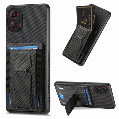 Motorola Moto G Stylus 5G 2024 Carbon Fiber Fold Stand Elastic Card Bag Phone Case with Multi-Functional Wallet