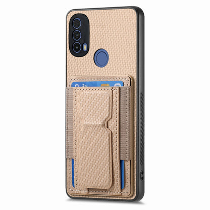 Motorola Moto E20/E30 Carbon Fiber Fold Stand Elastic Card Bag Phone Case with Multi-Functional Wallet