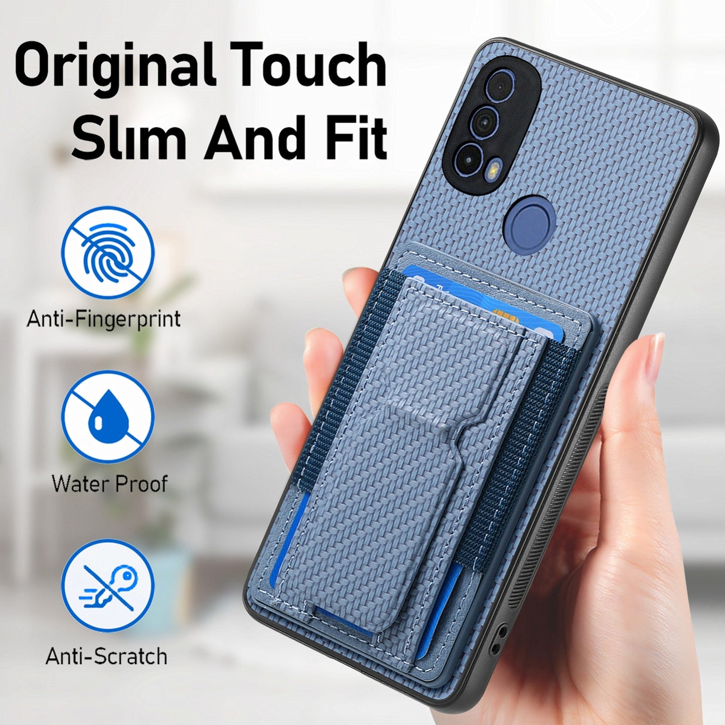 Motorola Moto G Power 5G 2024 Carbon Fiber Fold Stand Elastic Card Bag Phone Case with Multi-Functional Wallet