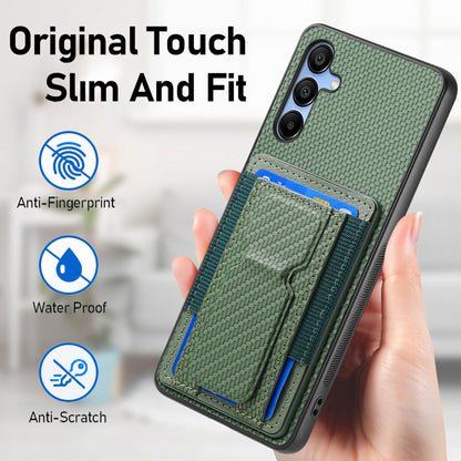 Samsung Galaxy A15 Carbon Fiber Fold Stand Elastic Card Bag Phone Case with Multi-Functional Wallet