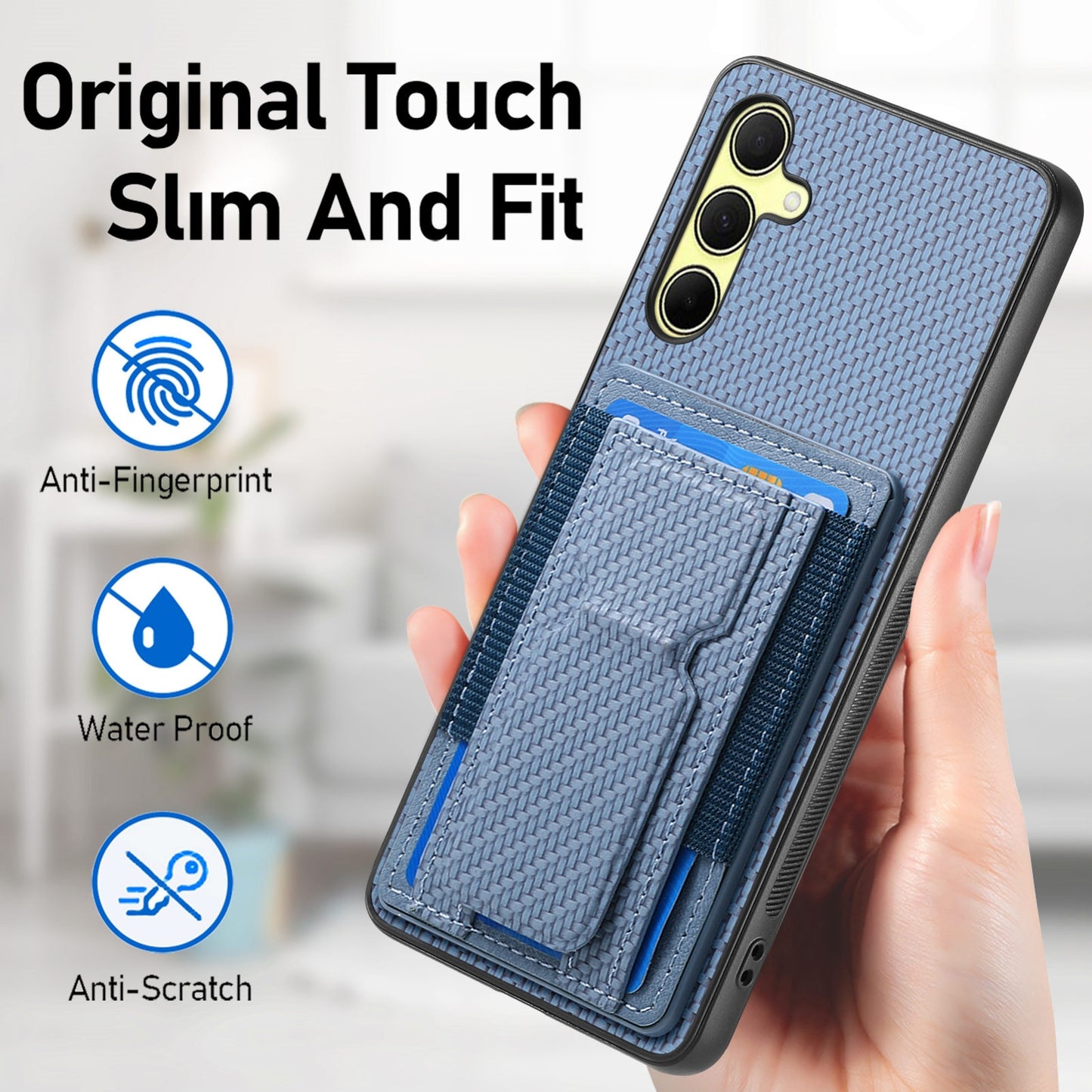 Samsung Galaxy A35 5G Carbon Fiber Fold Stand Elastic Card Bag Phone Case with Multi-Functional Wallet