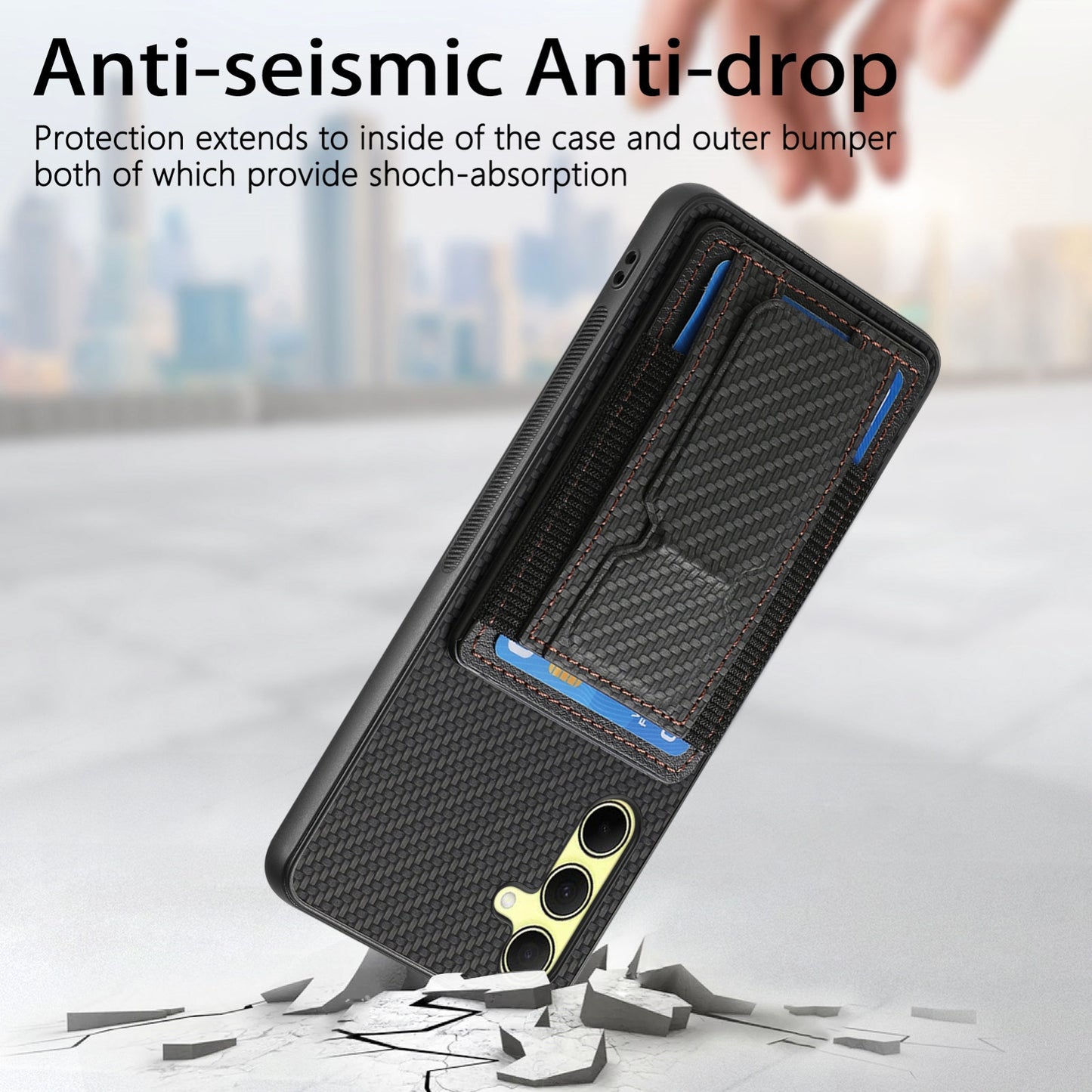 Samsung Galaxy A35 5G Carbon Fiber Fold Stand Elastic Card Bag Phone Case with Multi-Functional Wallet