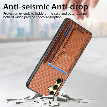 Samsung Galaxy A35 5G Carbon Fiber Fold Stand Elastic Card Bag Phone Case with Multi-Functional Wallet