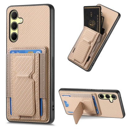 Samsung Galaxy A35 5G Carbon Fiber Fold Stand Elastic Card Bag Phone Case with Multi-Functional Wallet