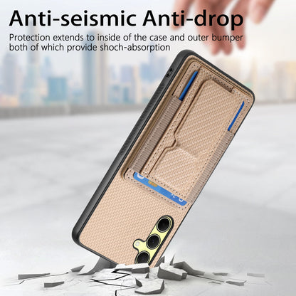 Samsung Galaxy A35 5G Carbon Fiber Fold Stand Elastic Card Bag Phone Case with Multi-Functional Wallet