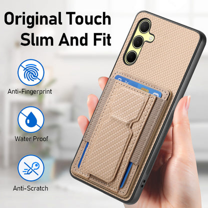 Samsung Galaxy A35 5G Carbon Fiber Fold Stand Elastic Card Bag Phone Case with Multi-Functional Wallet