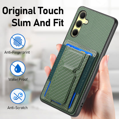 Samsung Galaxy A35 5G Carbon Fiber Fold Stand Elastic Card Bag Phone Case with Multi-Functional Wallet