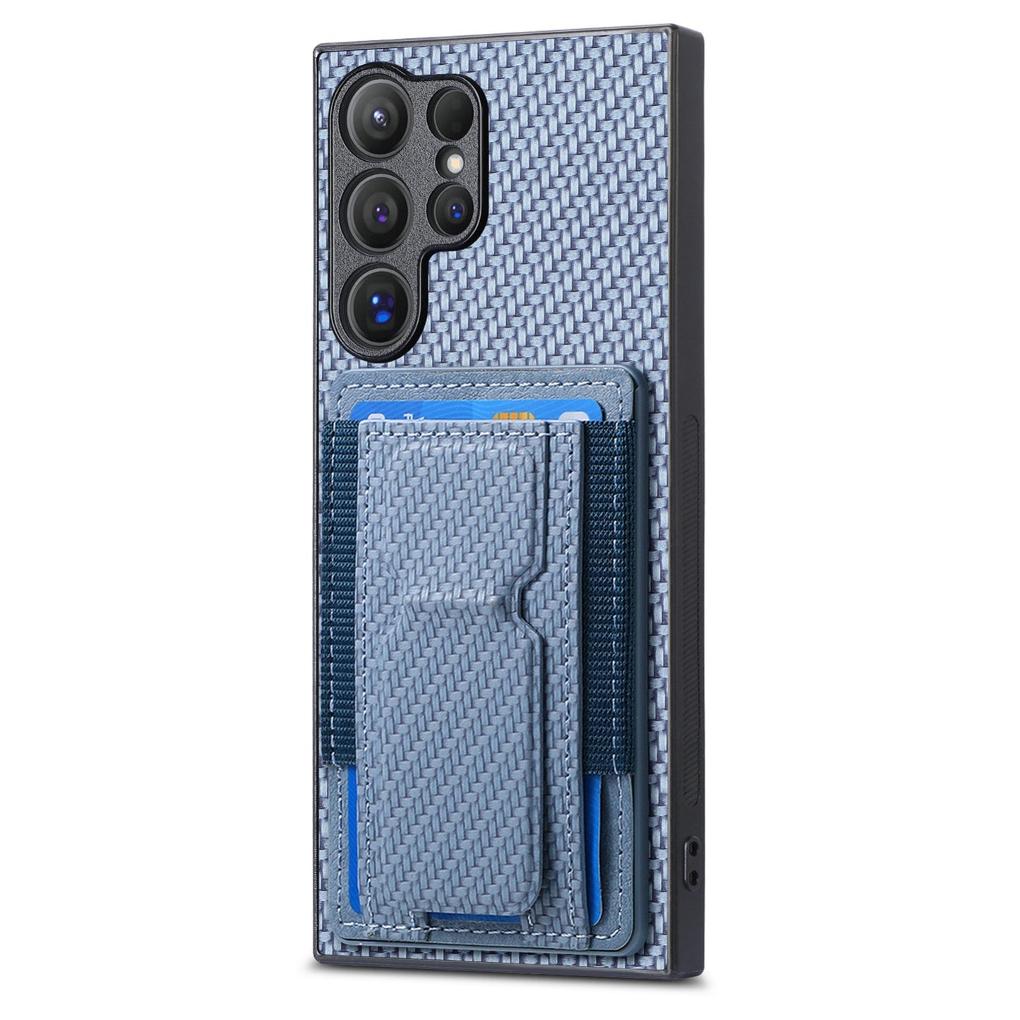Samsung Galaxy S24 Ultra 5G Carbon Fiber Fold Stand Elastic Card Bag Phone Case with Multi-Functional Wallet