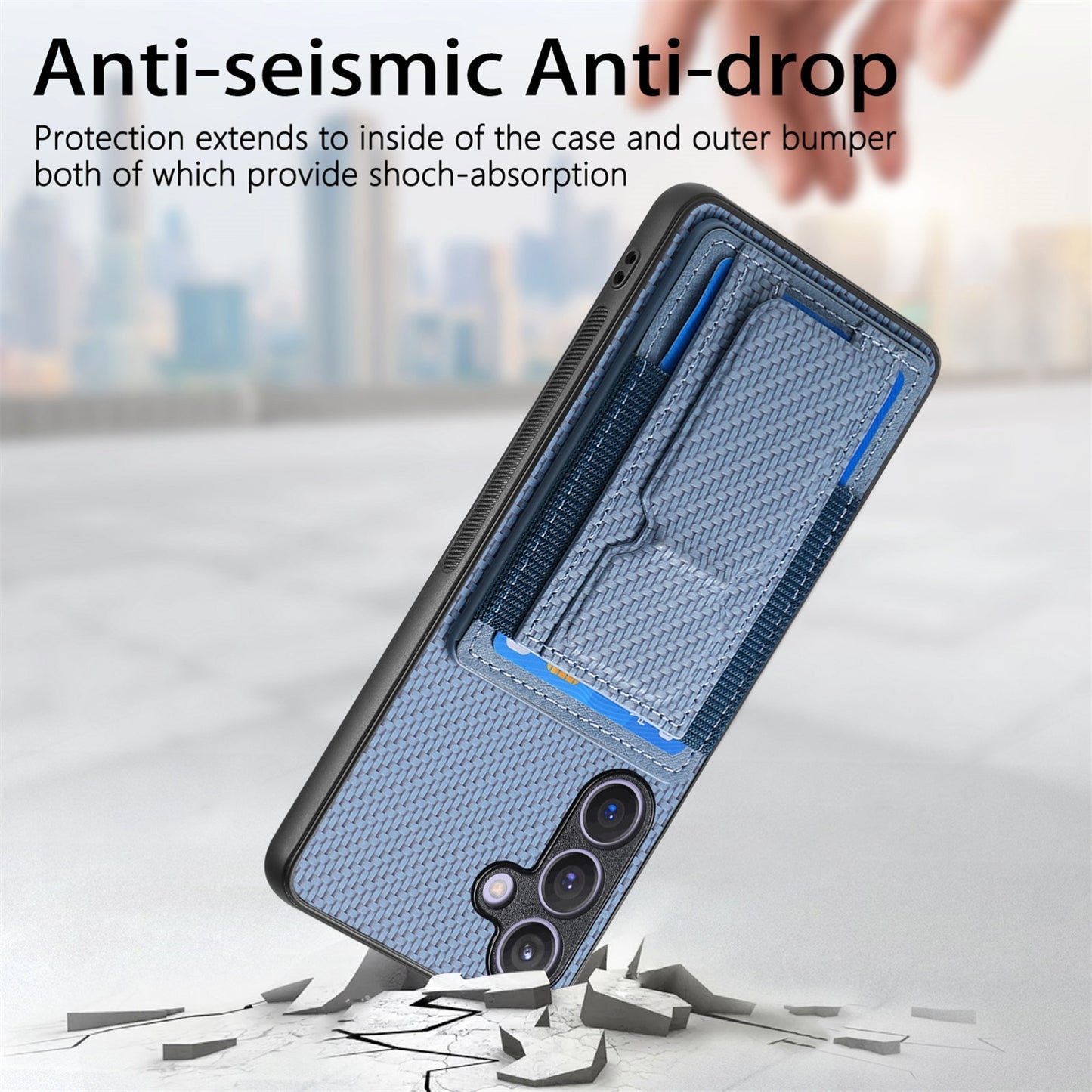 Samsung Galaxy S24+ 5G Carbon Fiber Fold Stand Elastic Card Bag Phone Case with Multi-Functional Wallet