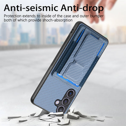 Samsung Galaxy S24+ 5G Carbon Fiber Fold Stand Elastic Card Bag Phone Case with Multi-Functional Wallet