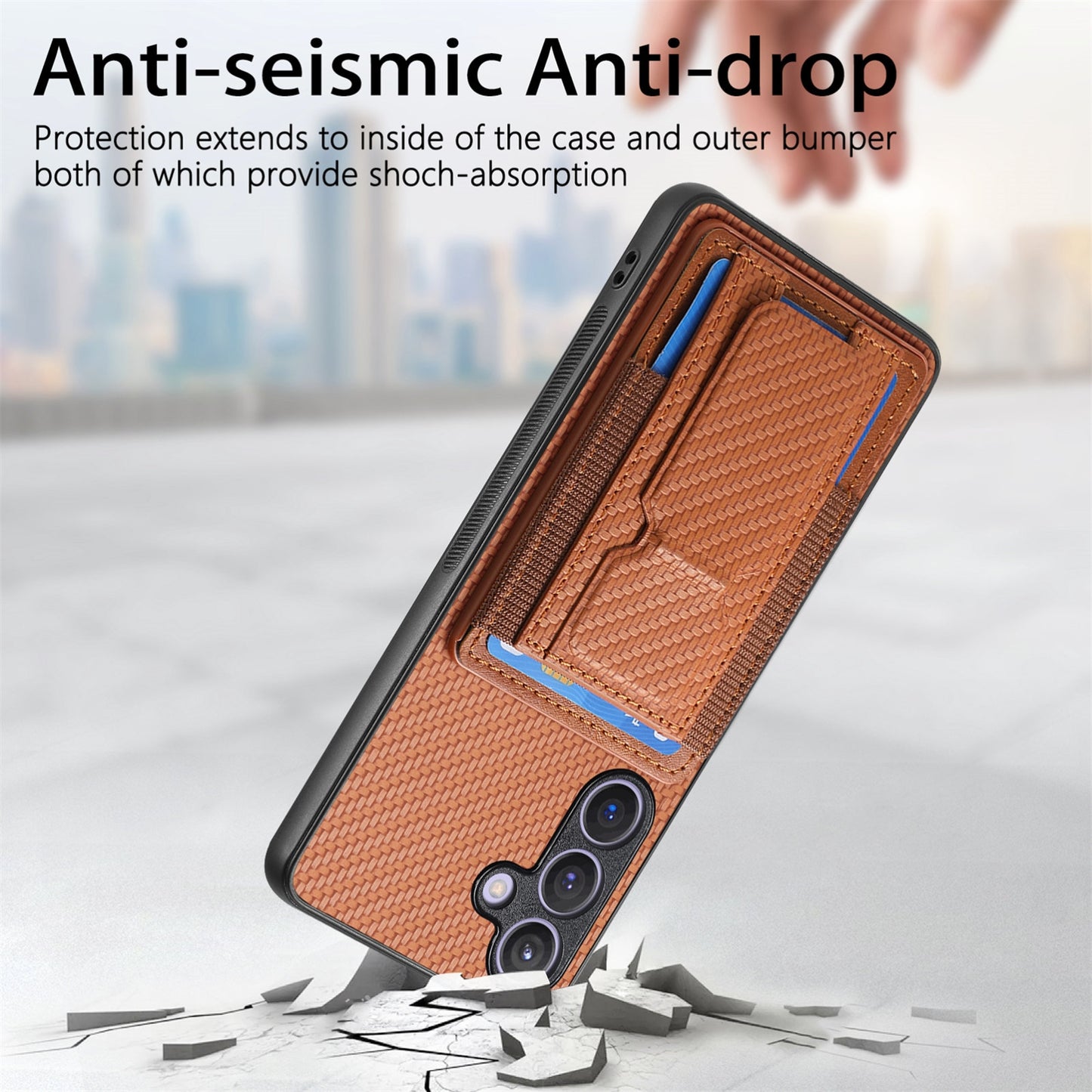 Samsung Galaxy S24+ 5G Carbon Fiber Fold Stand Elastic Card Bag Phone Case with Multi-Functional Wallet