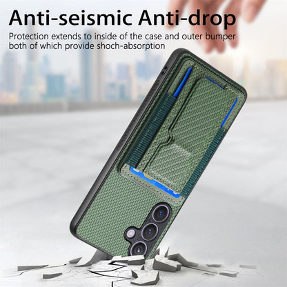 Samsung Galaxy S24+ 5G Carbon Fiber Fold Stand Elastic Card Bag Phone Case with Multi-Functional Wallet