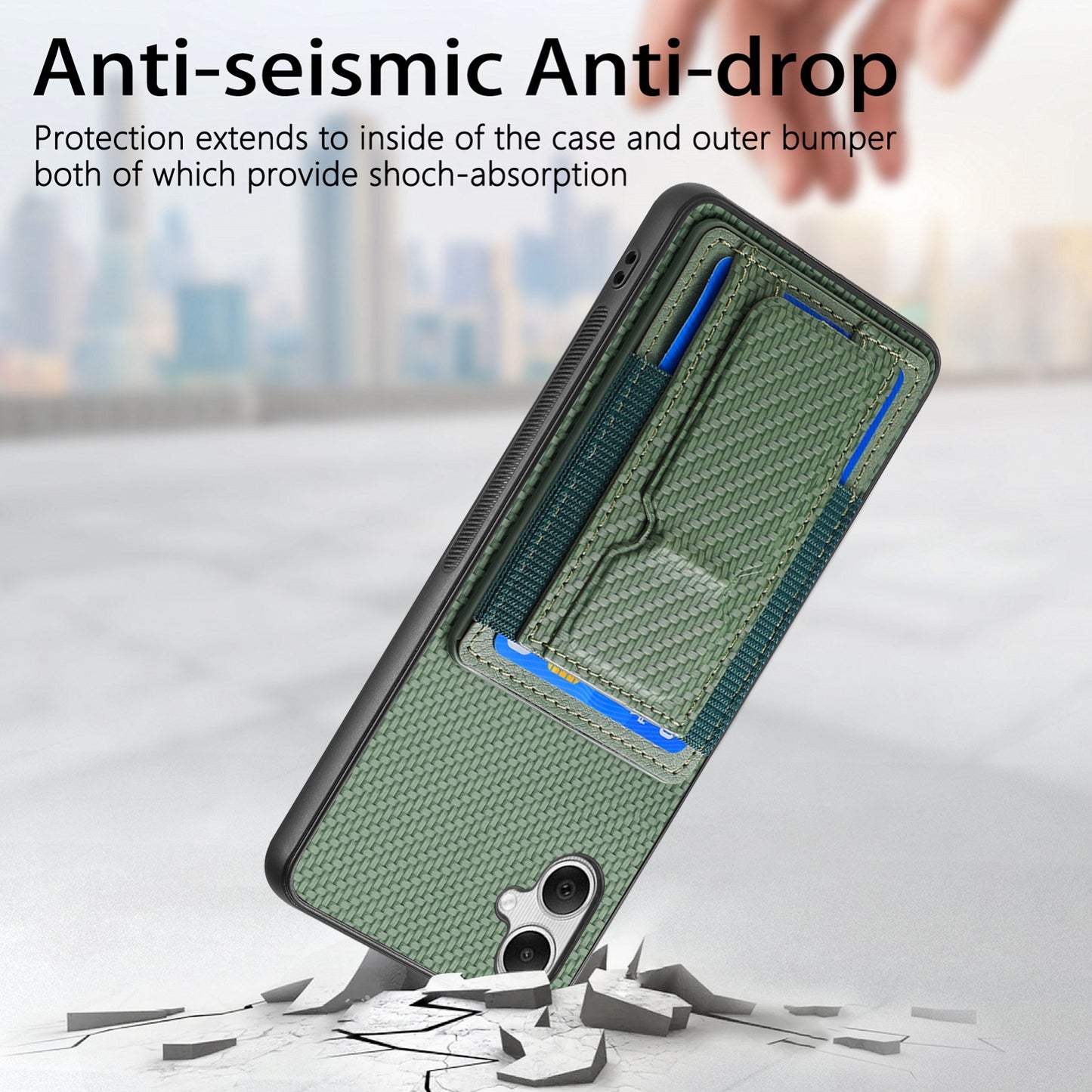 Samsung Galaxy A05 Carbon Fiber Fold Stand Elastic Card Bag Phone Case with Multi-Functional Wallet