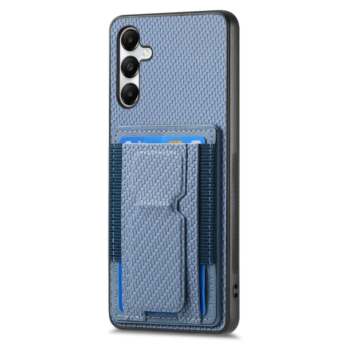 Samsung Galaxy A05s Carbon Fiber Fold Stand Elastic Card Bag Phone Case with Multi-Functional Wallet