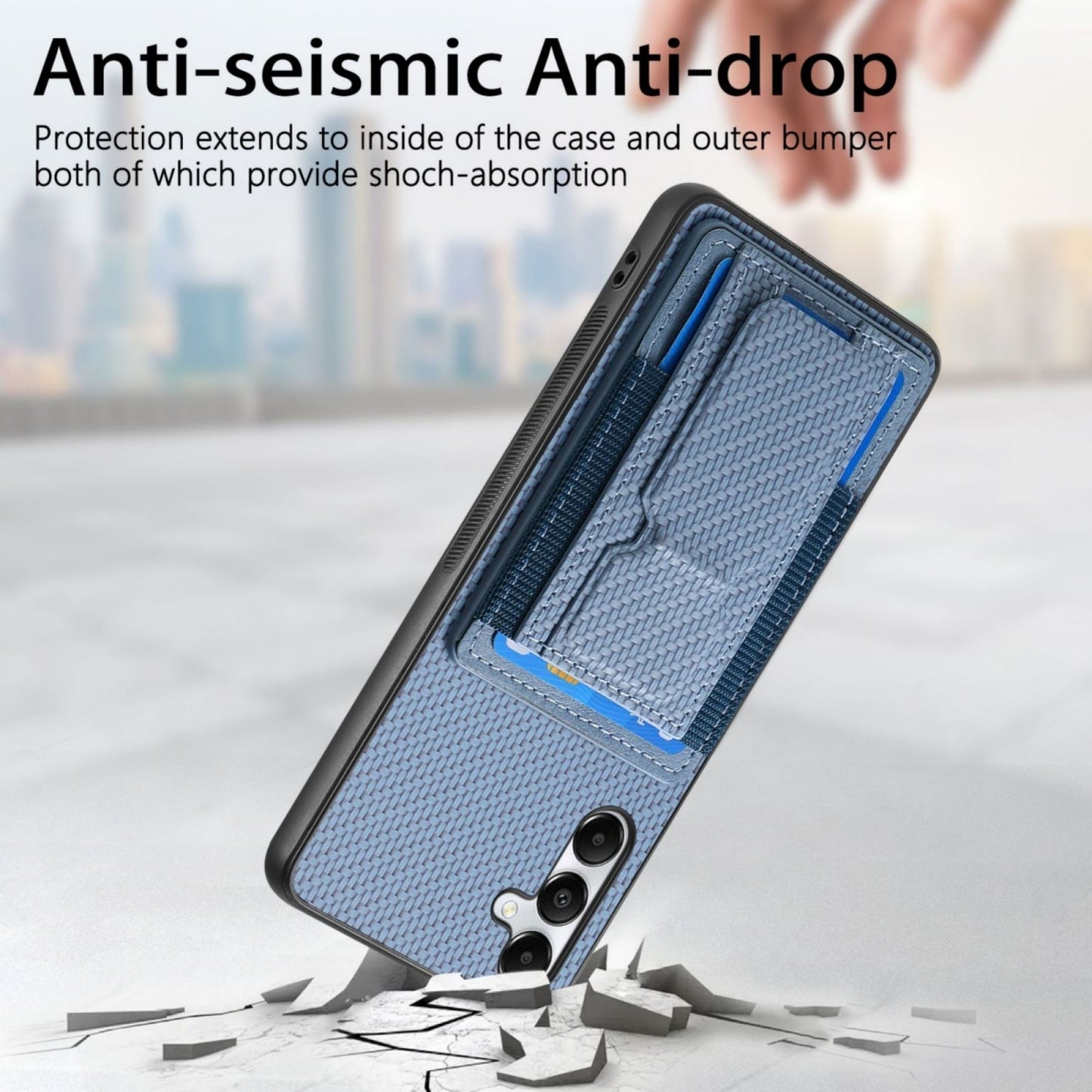 Samsung Galaxy A05s Carbon Fiber Fold Stand Elastic Card Bag Phone Case with Multi-Functional Wallet