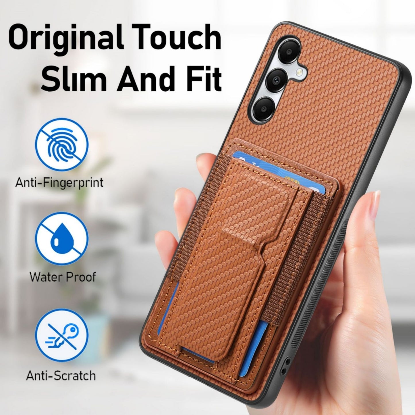 Samsung Galaxy A05s Carbon Fiber Fold Stand Elastic Card Bag Phone Case with Multi-Functional Wallet